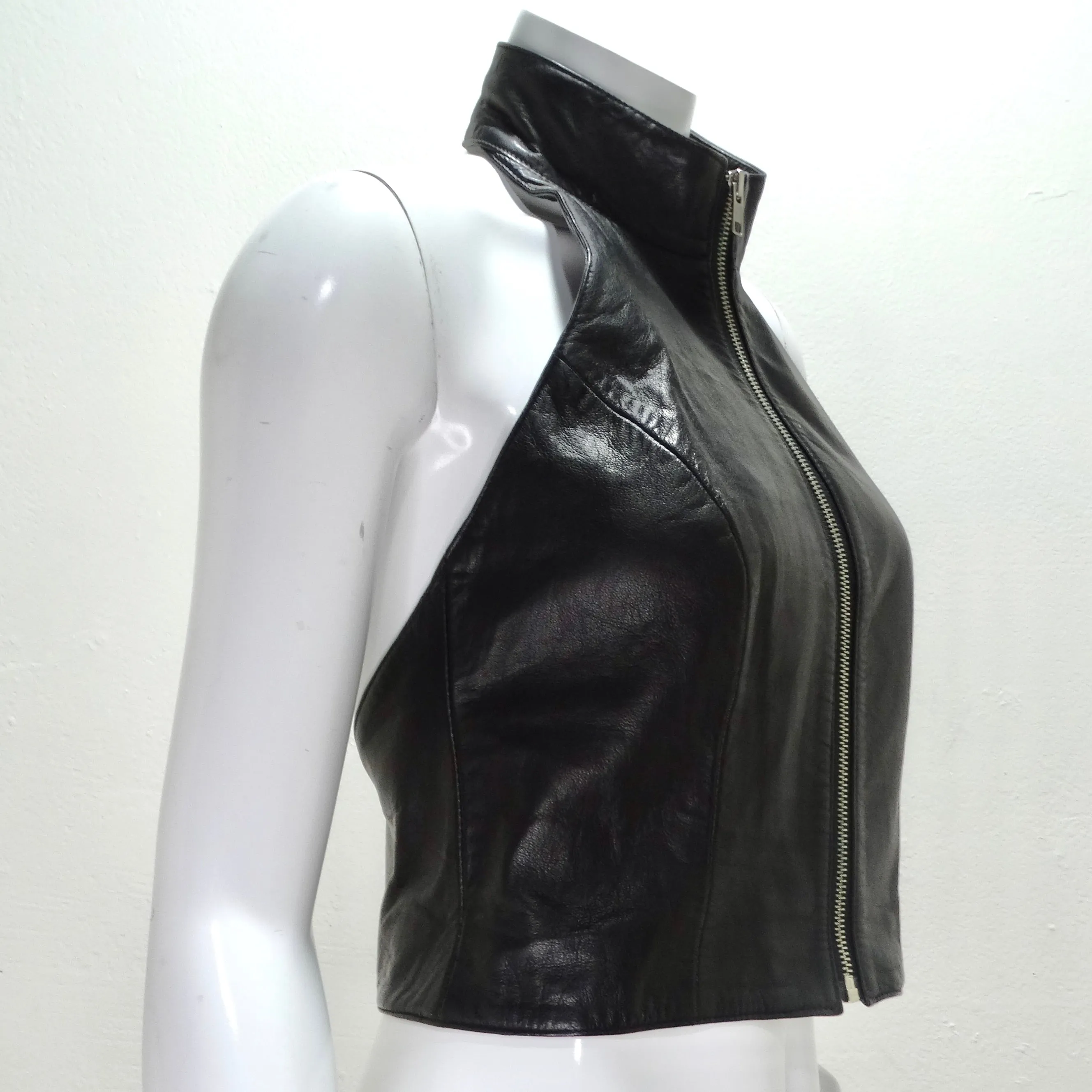 Michael Hoban 1980s Black Leather Zip-Up Top