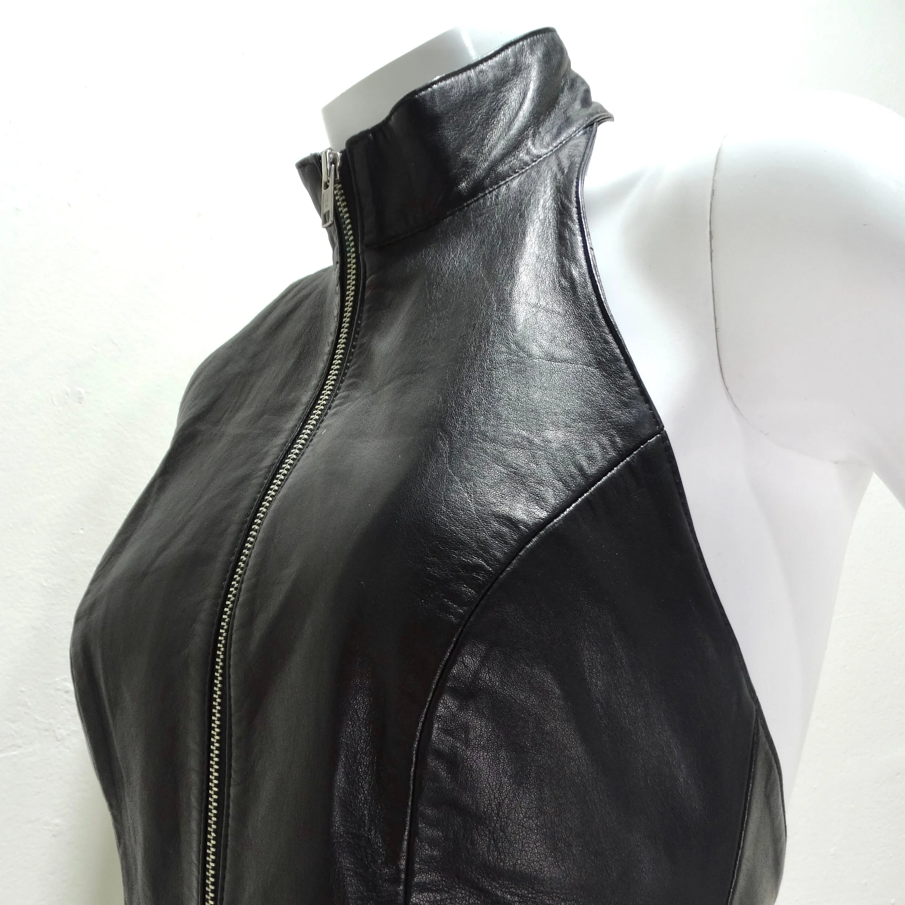 Michael Hoban 1980s Black Leather Zip-Up Top
