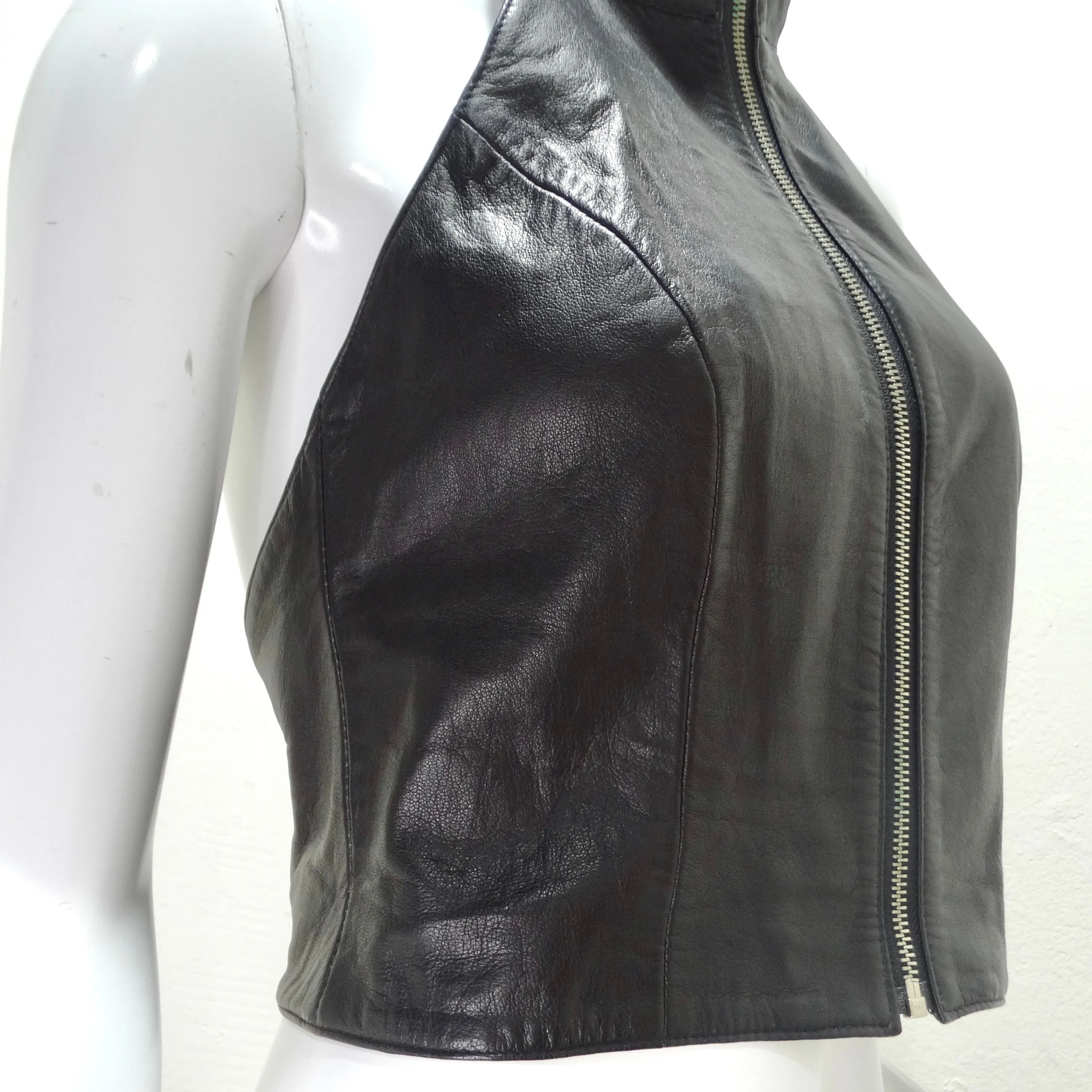 Michael Hoban 1980s Black Leather Zip-Up Top