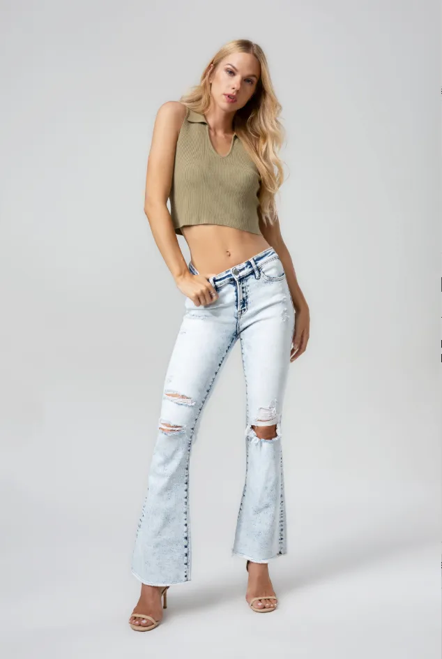 Mid Rise Light Wash Flare Jeans