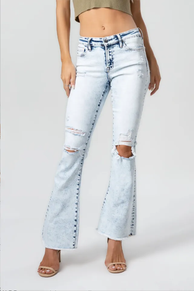 Mid Rise Light Wash Flare Jeans