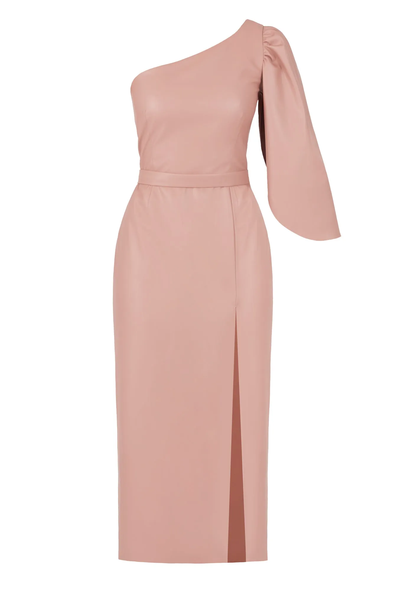 NOOMI one shoulder blush pink midi dress