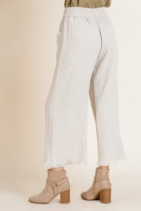 Oatmeal Linen Blend  Pant w/ Elastic Waist