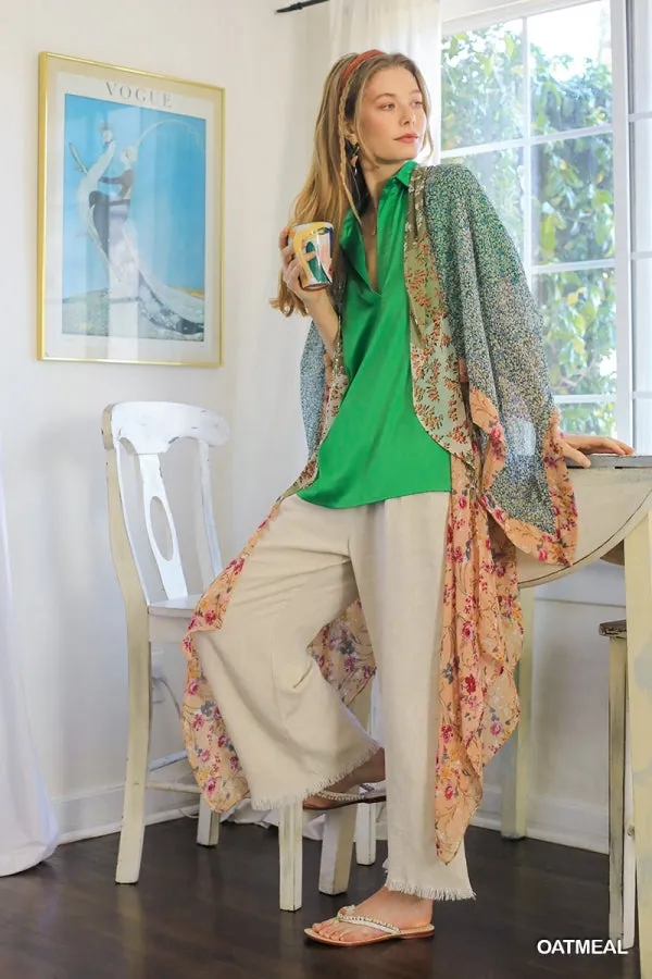 Oatmeal Linen Blend  Pant w/ Elastic Waist