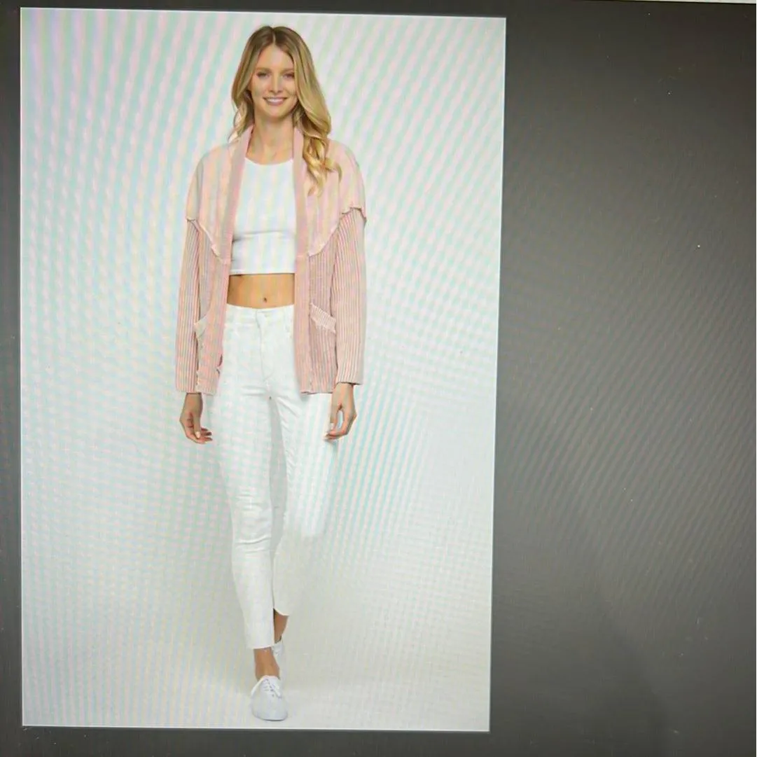 Peach Open Front Jacket with Knit Details