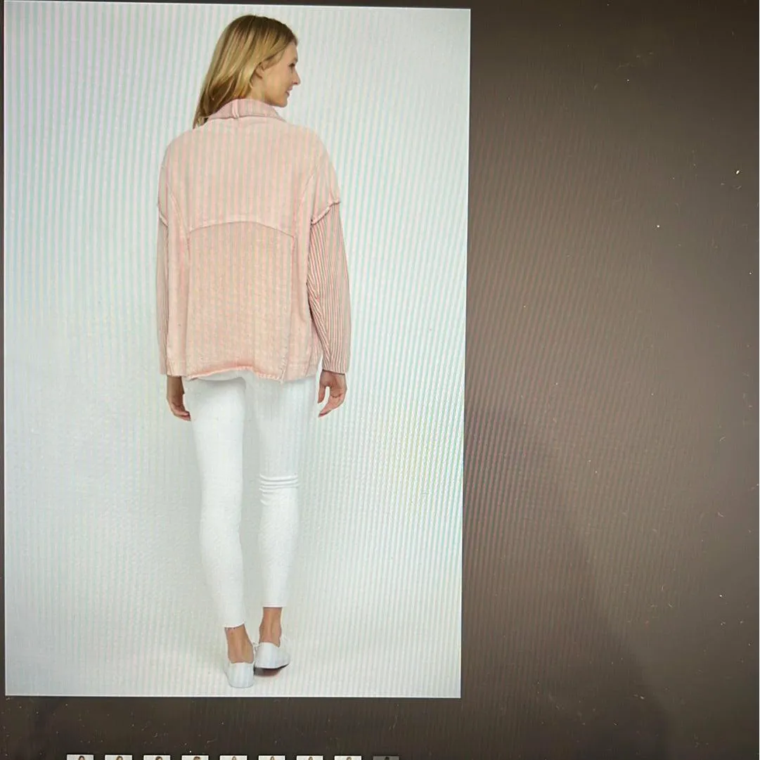 Peach Open Front Jacket with Knit Details