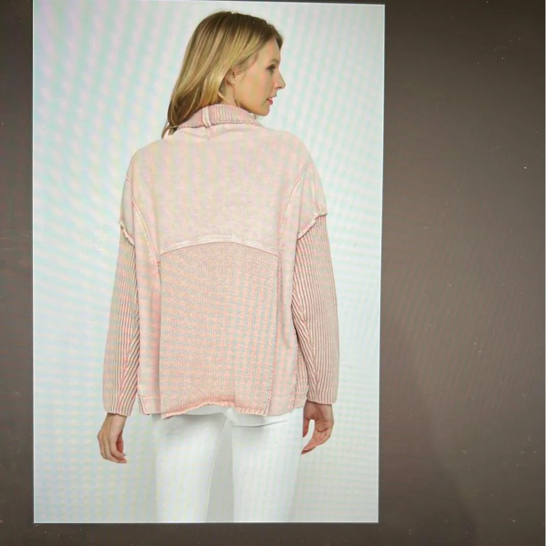 Peach Open Front Jacket with Knit Details