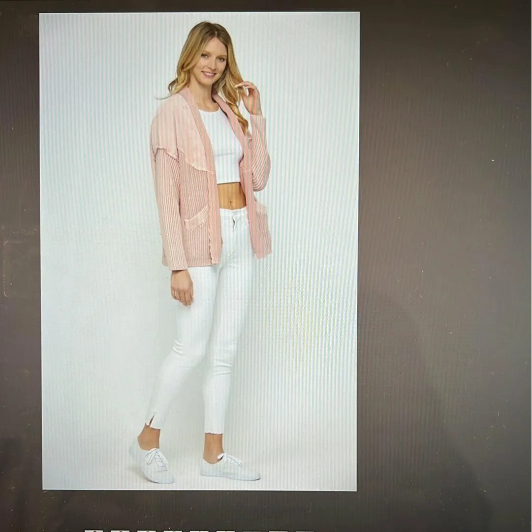 Peach Open Front Jacket with Knit Details
