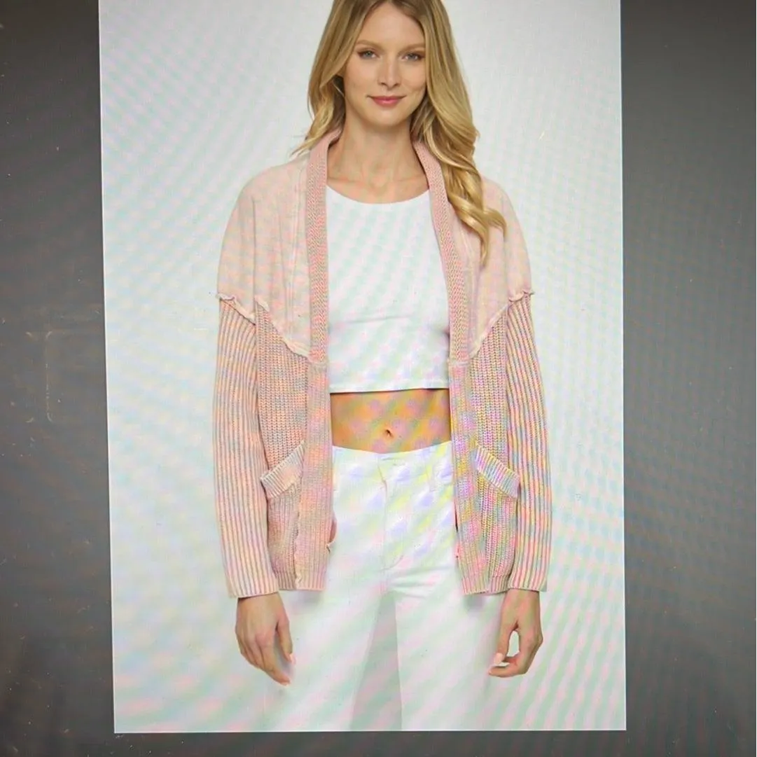 Peach Open Front Jacket with Knit Details