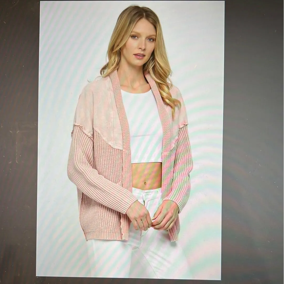 Peach Open Front Jacket with Knit Details