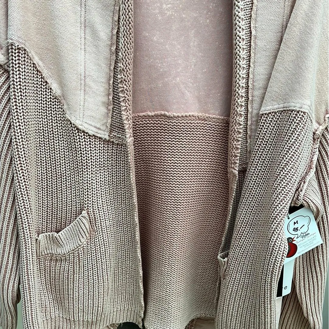 Peach Open Front Jacket with Knit Details