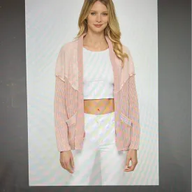 Peach Open Front Jacket with Knit Details
