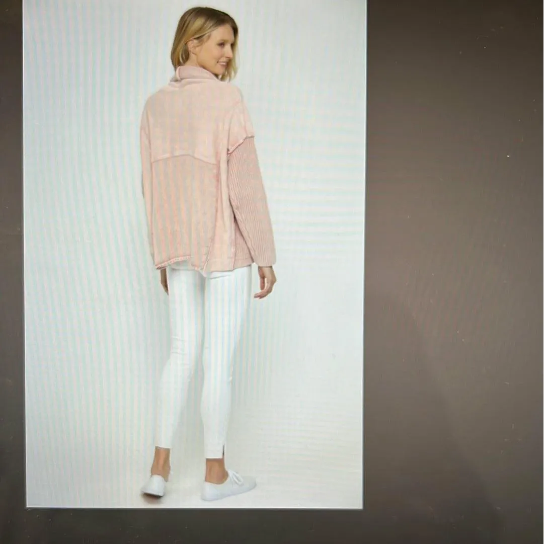 Peach Open Front Jacket with Knit Details