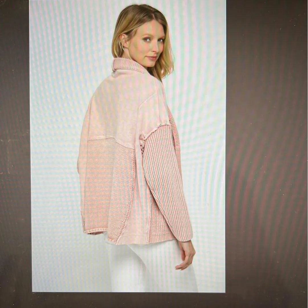 Peach Open Front Jacket with Knit Details