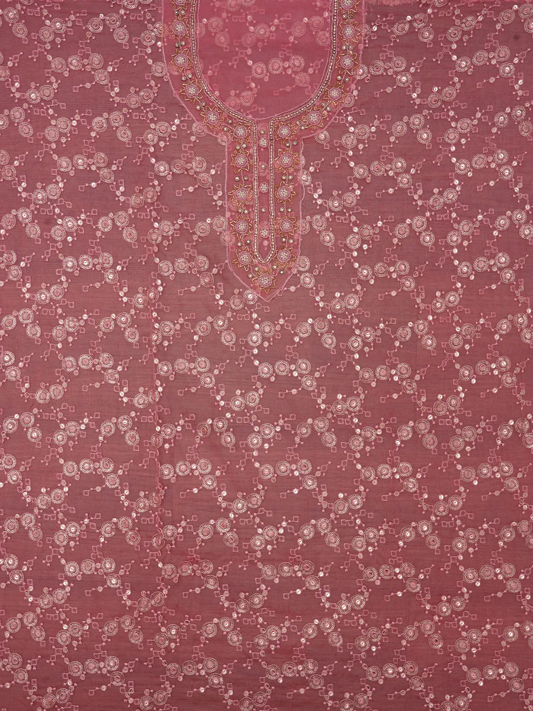 Pink Festive Embellished Organza Dress Material with Dupatta