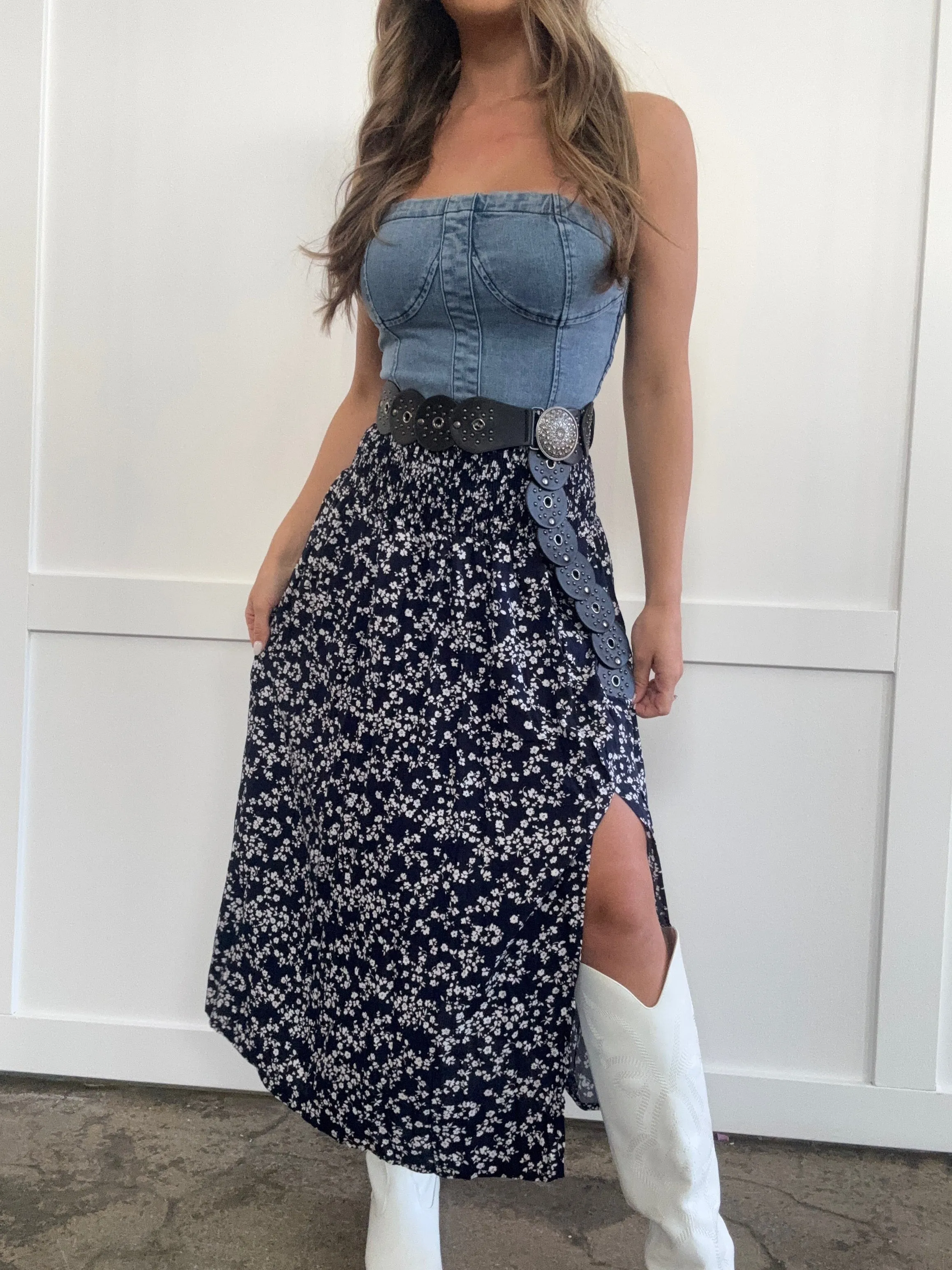 PREORDER: Corinne Floral Side Slit Skirt