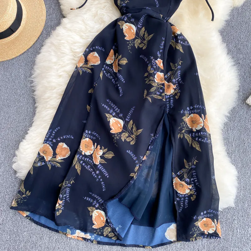 Printed Chiffon Suspender Skirt