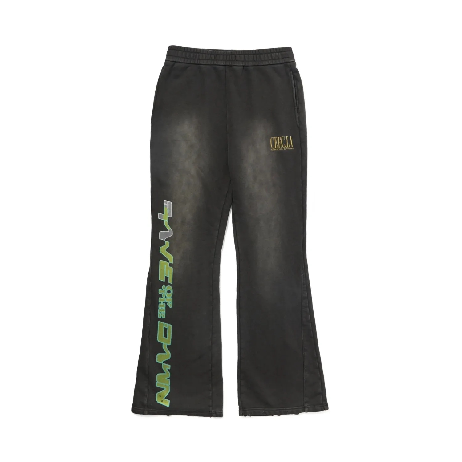 Printed Slogan Flared Jeans In Black