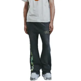 Printed Slogan Flared Jeans In Black