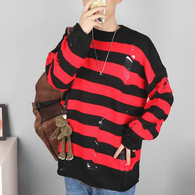 Punk Striped Harajuku Ripped Vintage Knit Sweater