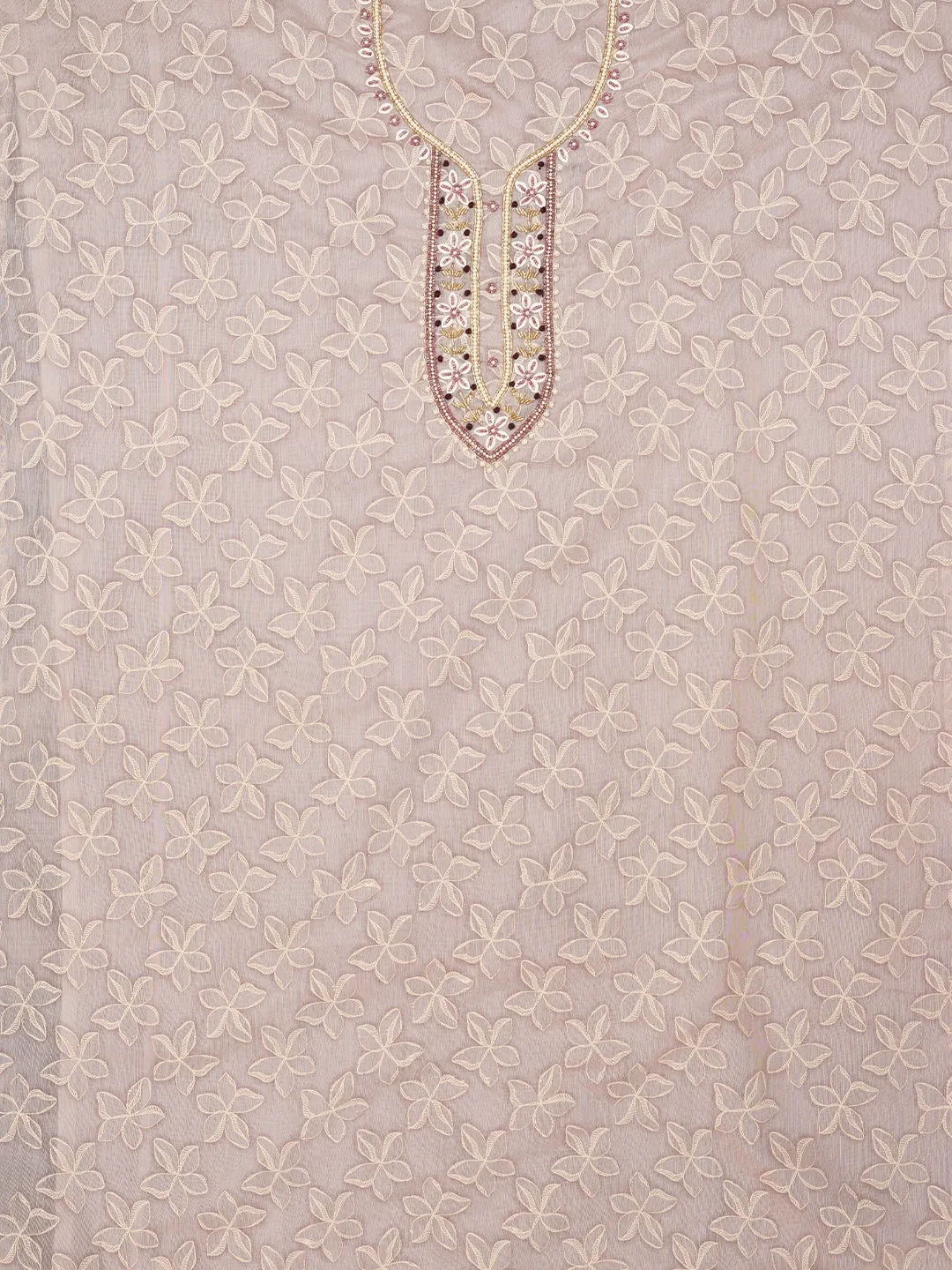 Purple Floral Printed Embellished Cotton Dress Material with Dupatta