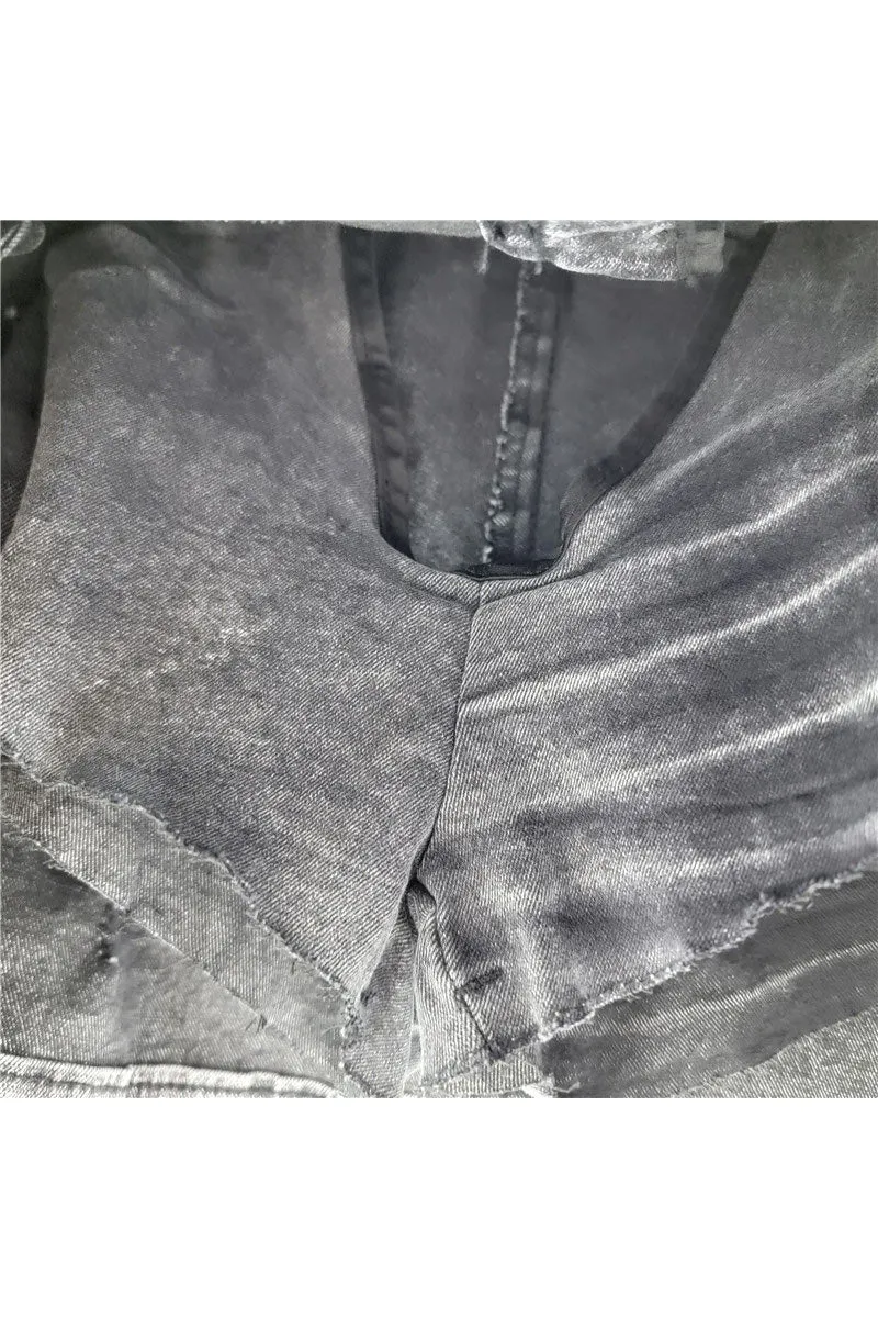 QK0691 Distressed Denim Mini Skirt