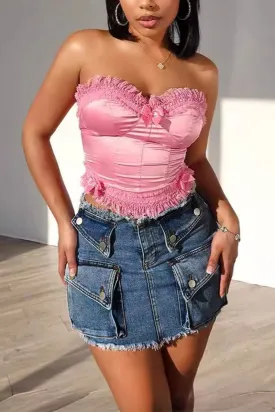 QM0395 Stretch Denim Mini Skirt