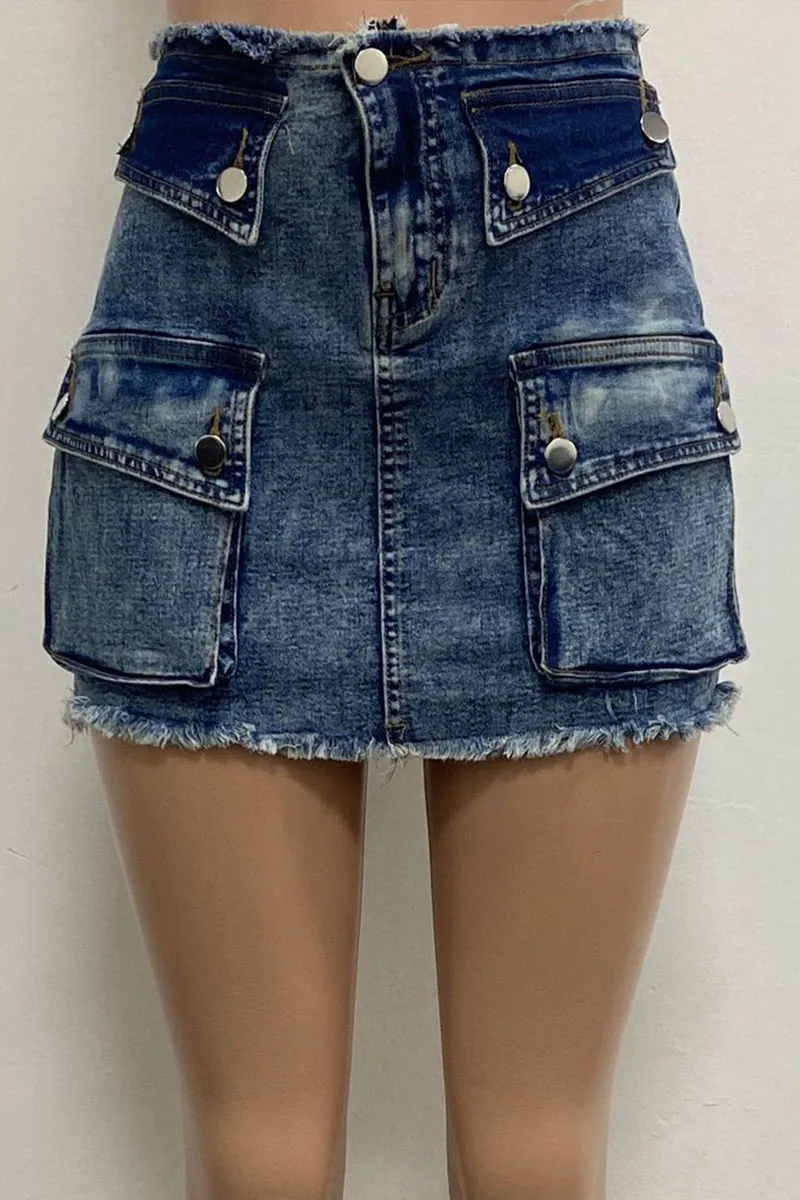 QM0395 Stretch Denim Mini Skirt