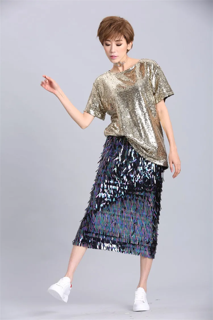 Rave sequin midi skirt