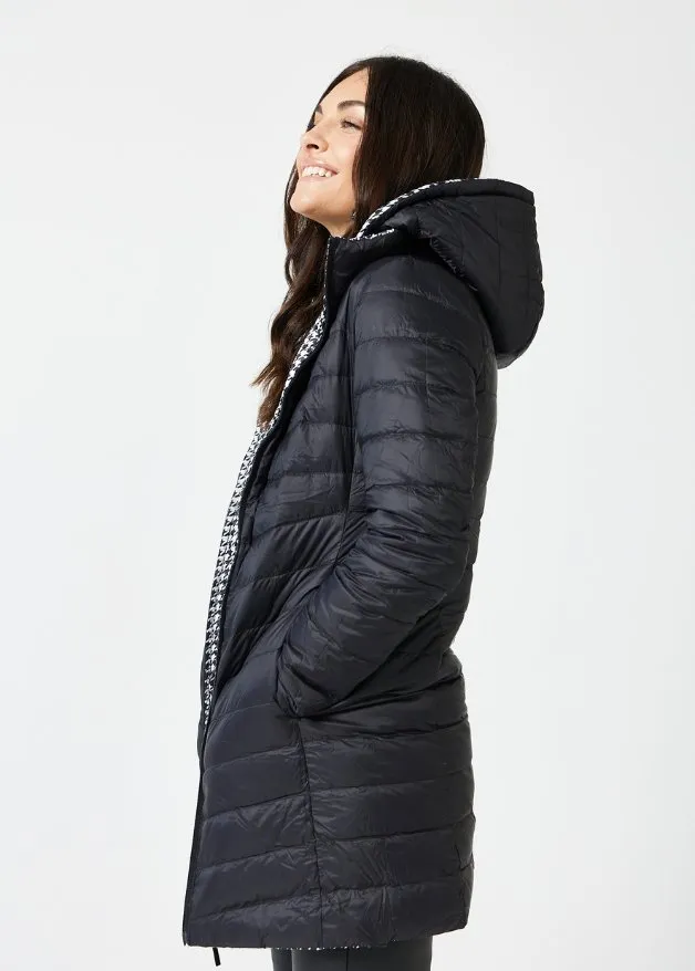 Reversible Black Houndstooth Duck Down Puffer Coat