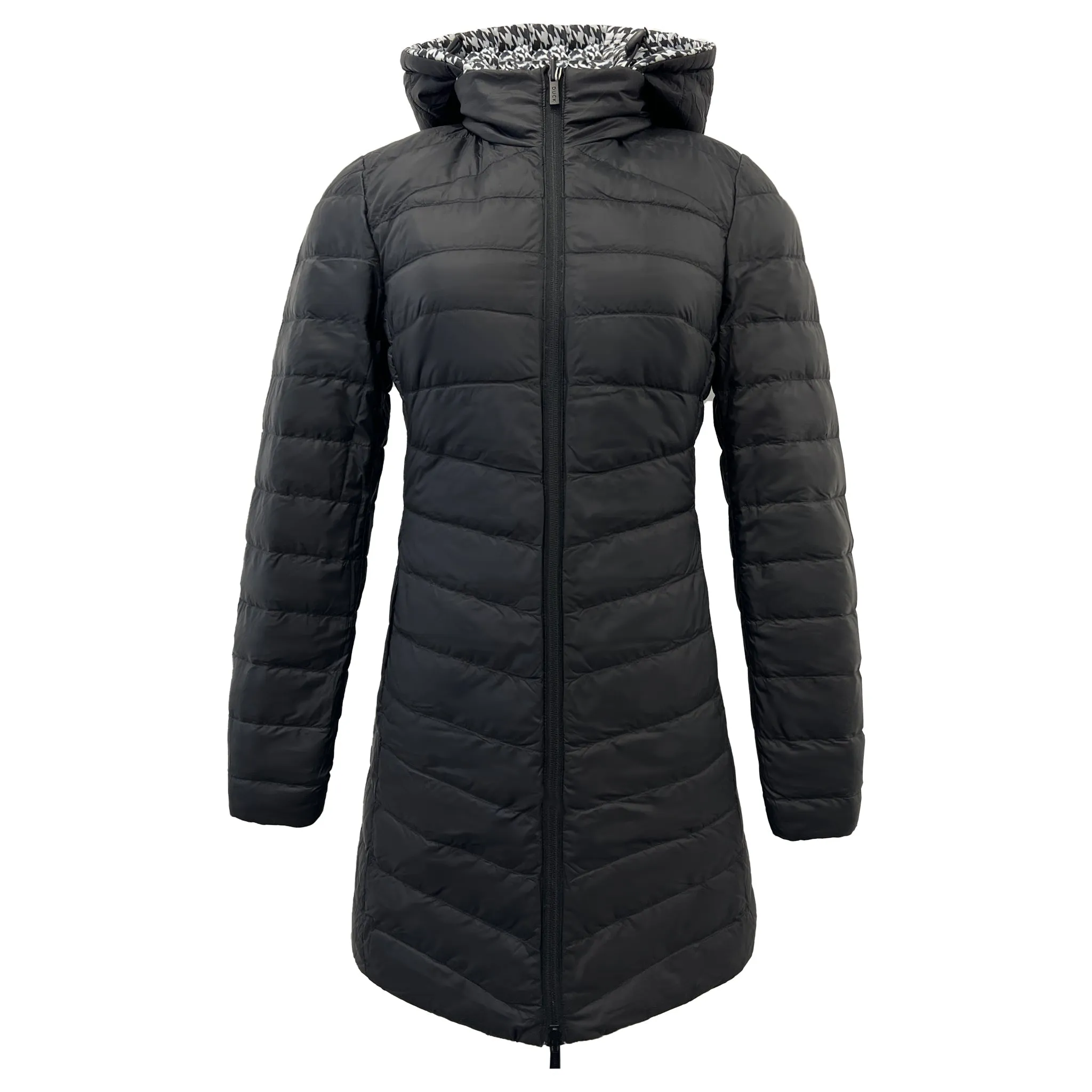 Reversible Black Houndstooth Duck Down Puffer Coat