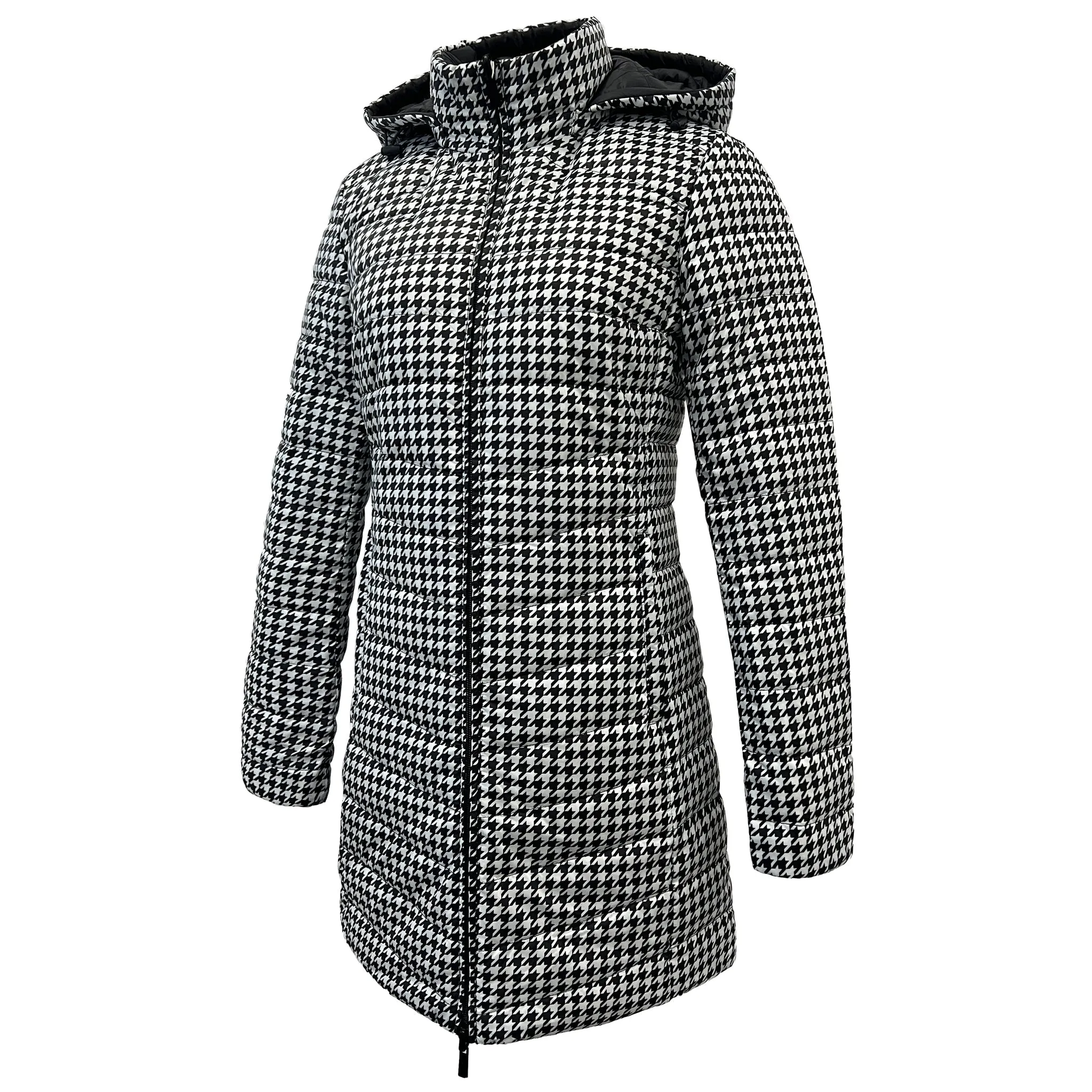 Reversible Black Houndstooth Duck Down Puffer Coat