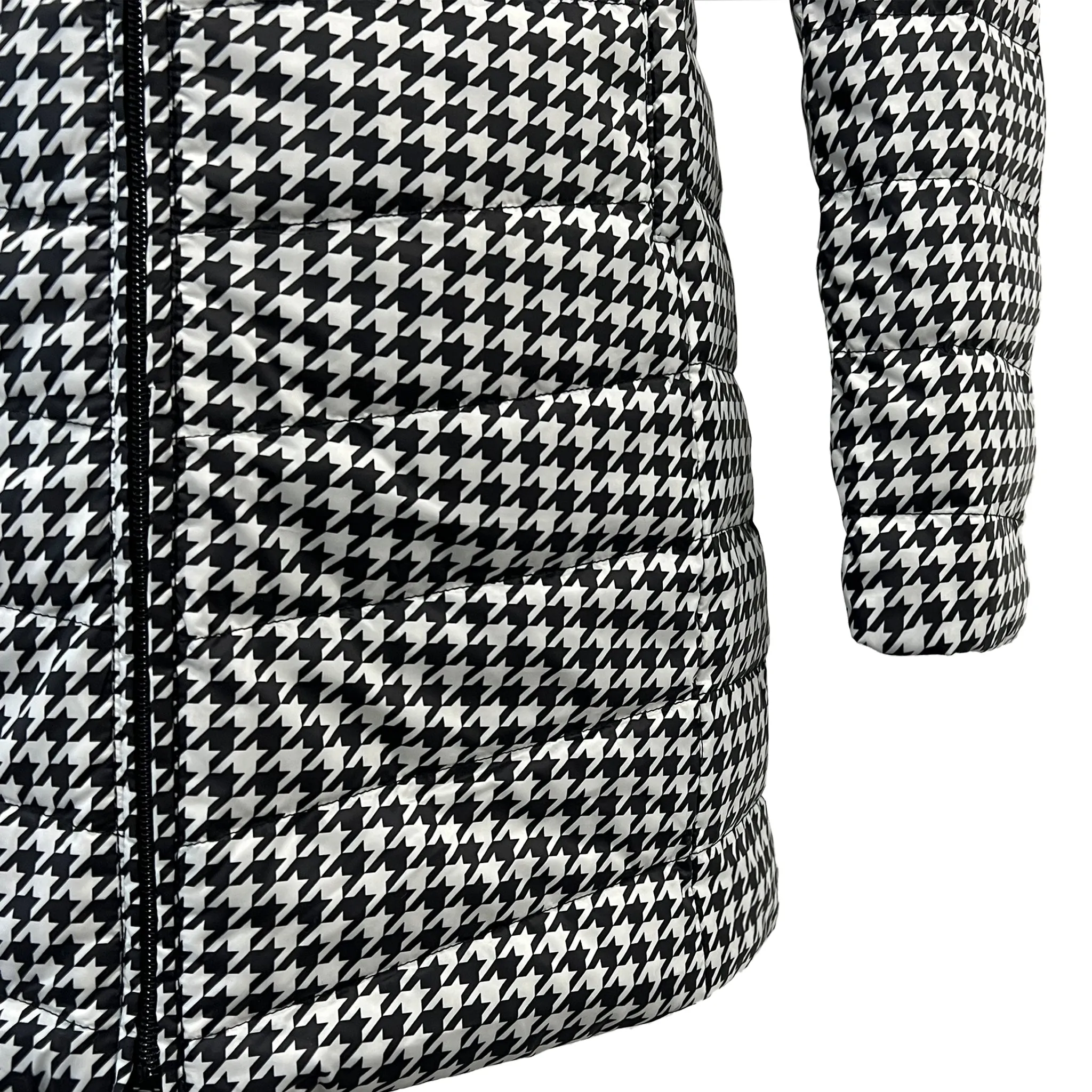 Reversible Black Houndstooth Duck Down Puffer Coat
