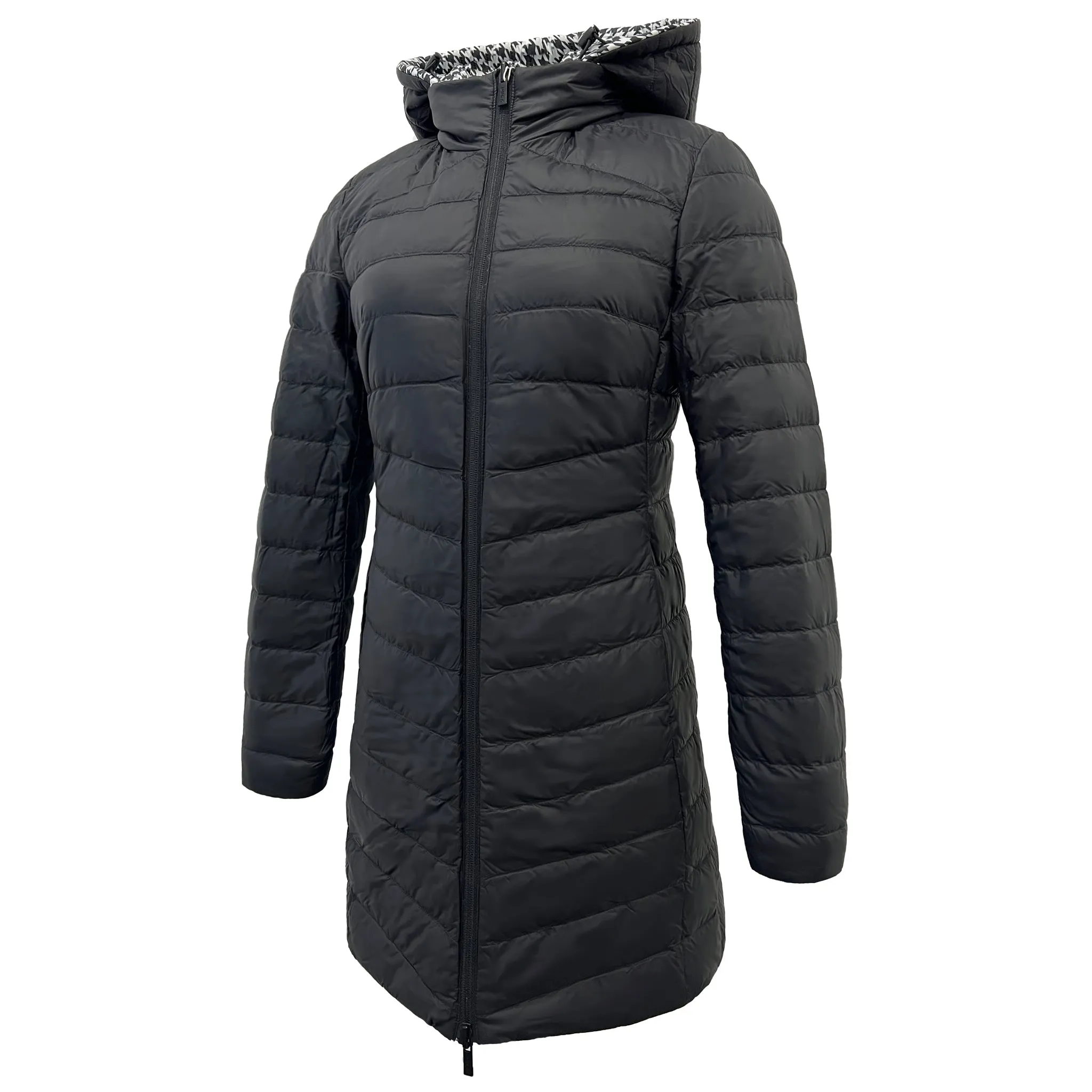 Reversible Black Houndstooth Duck Down Puffer Coat