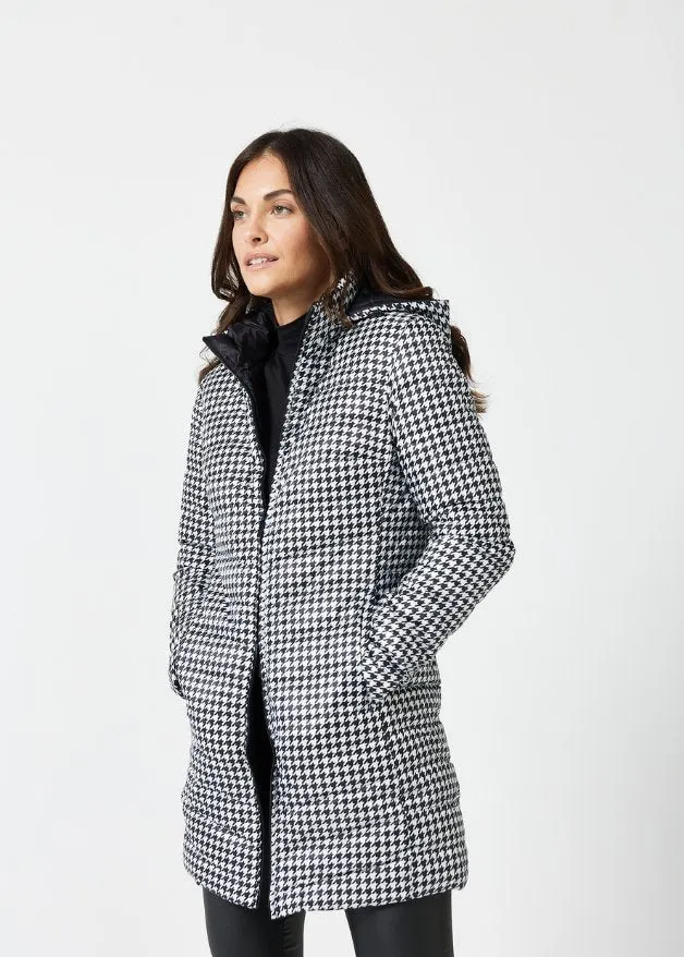 Reversible Black Houndstooth Duck Down Puffer Coat