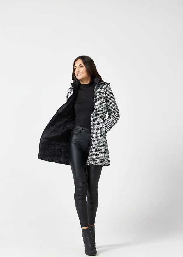 Reversible Black Houndstooth Duck Down Puffer Coat