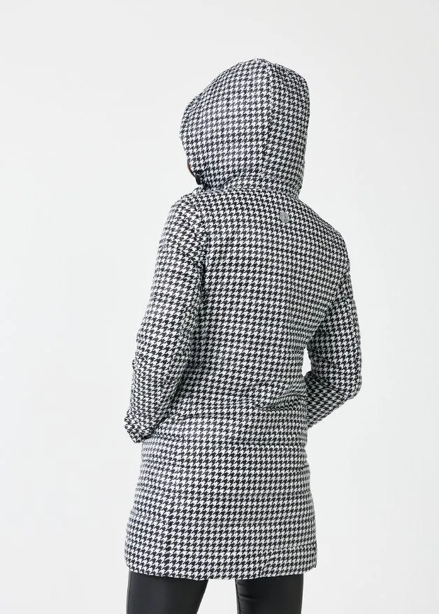 Reversible Black Houndstooth Duck Down Puffer Coat