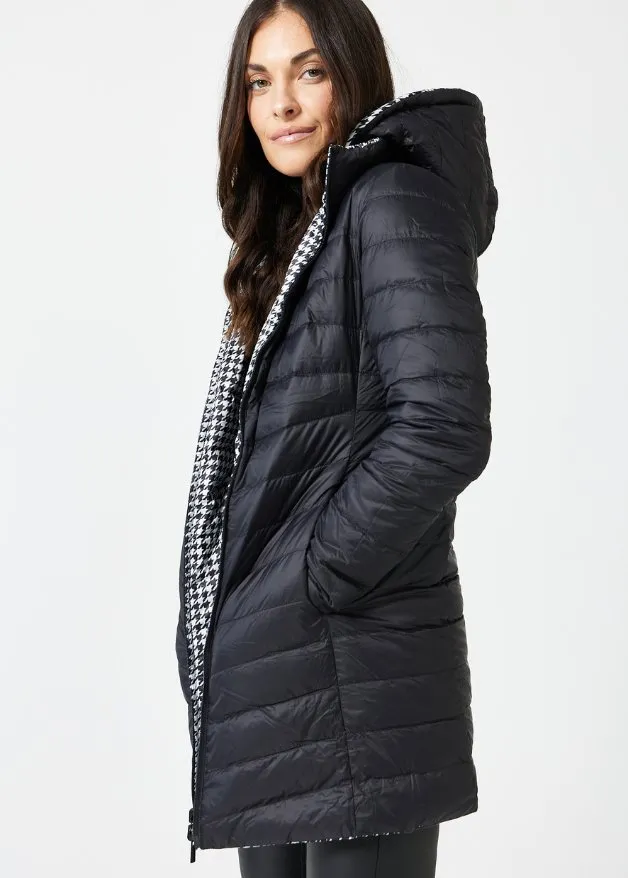 Reversible Black Houndstooth Duck Down Puffer Coat