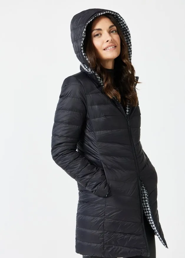 Reversible Black Houndstooth Duck Down Puffer Coat