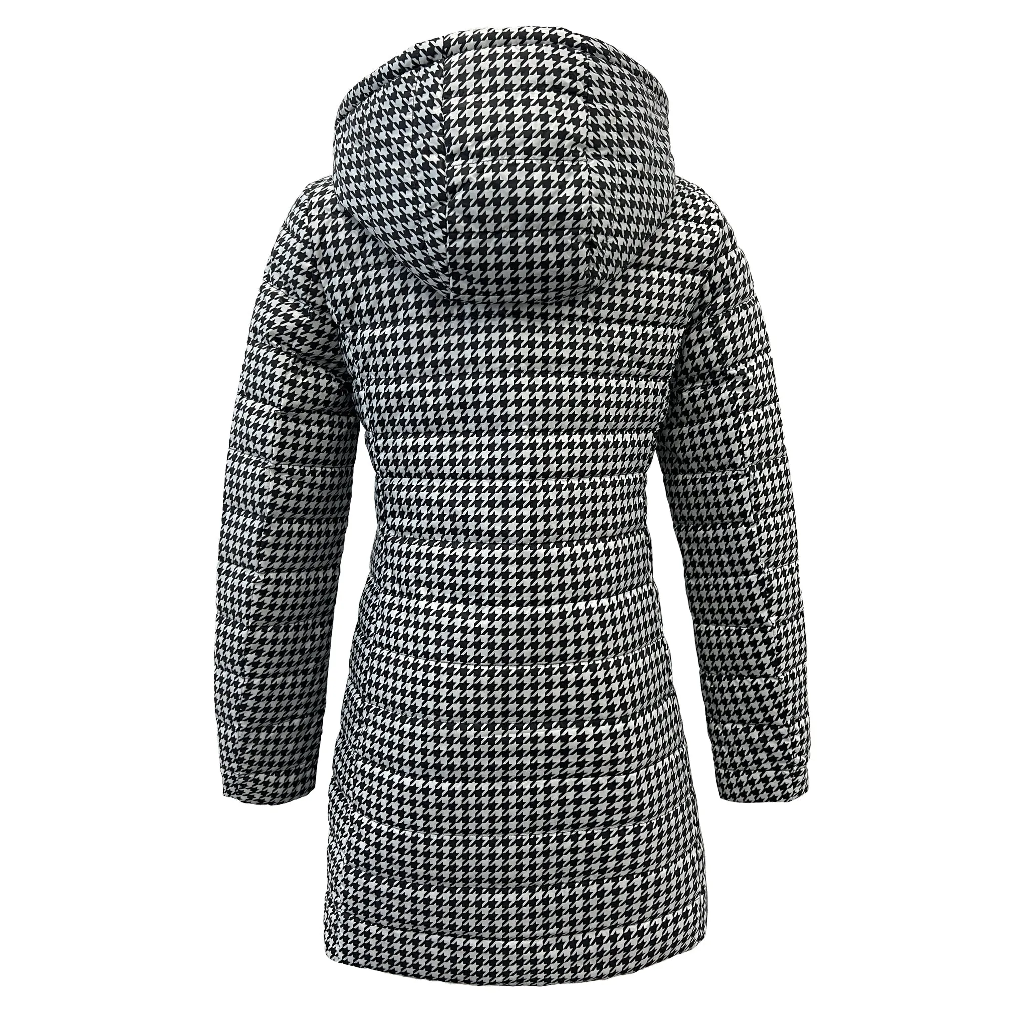 Reversible Black Houndstooth Duck Down Puffer Coat