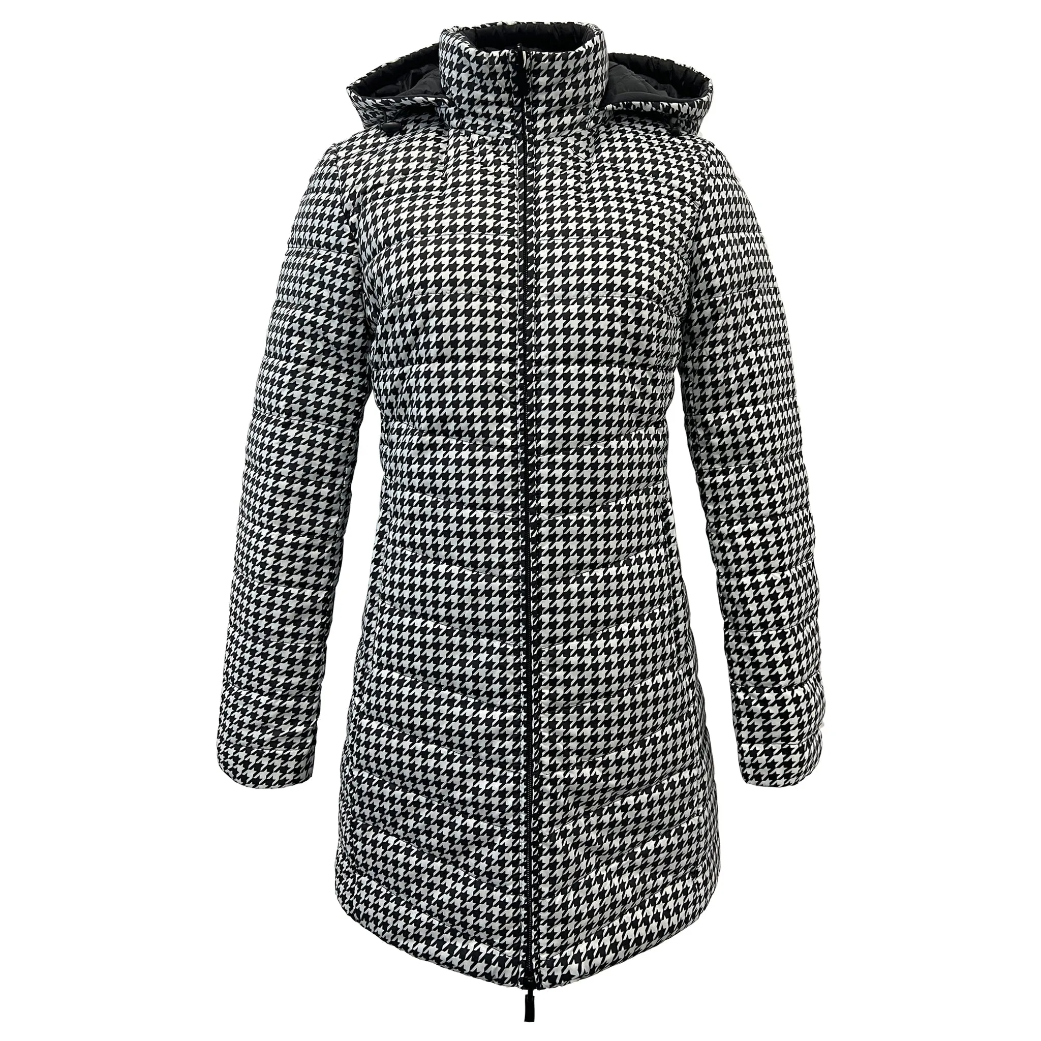 Reversible Black Houndstooth Duck Down Puffer Coat