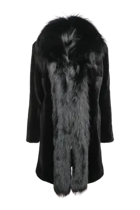 Reversible Fitted Sheared Mid Length Mink and Fox Fur Coat