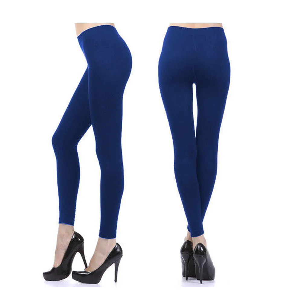 Seamles Leggings Capri Fleece Lined Thick Tight Warm Winter Footless Pants Blue
