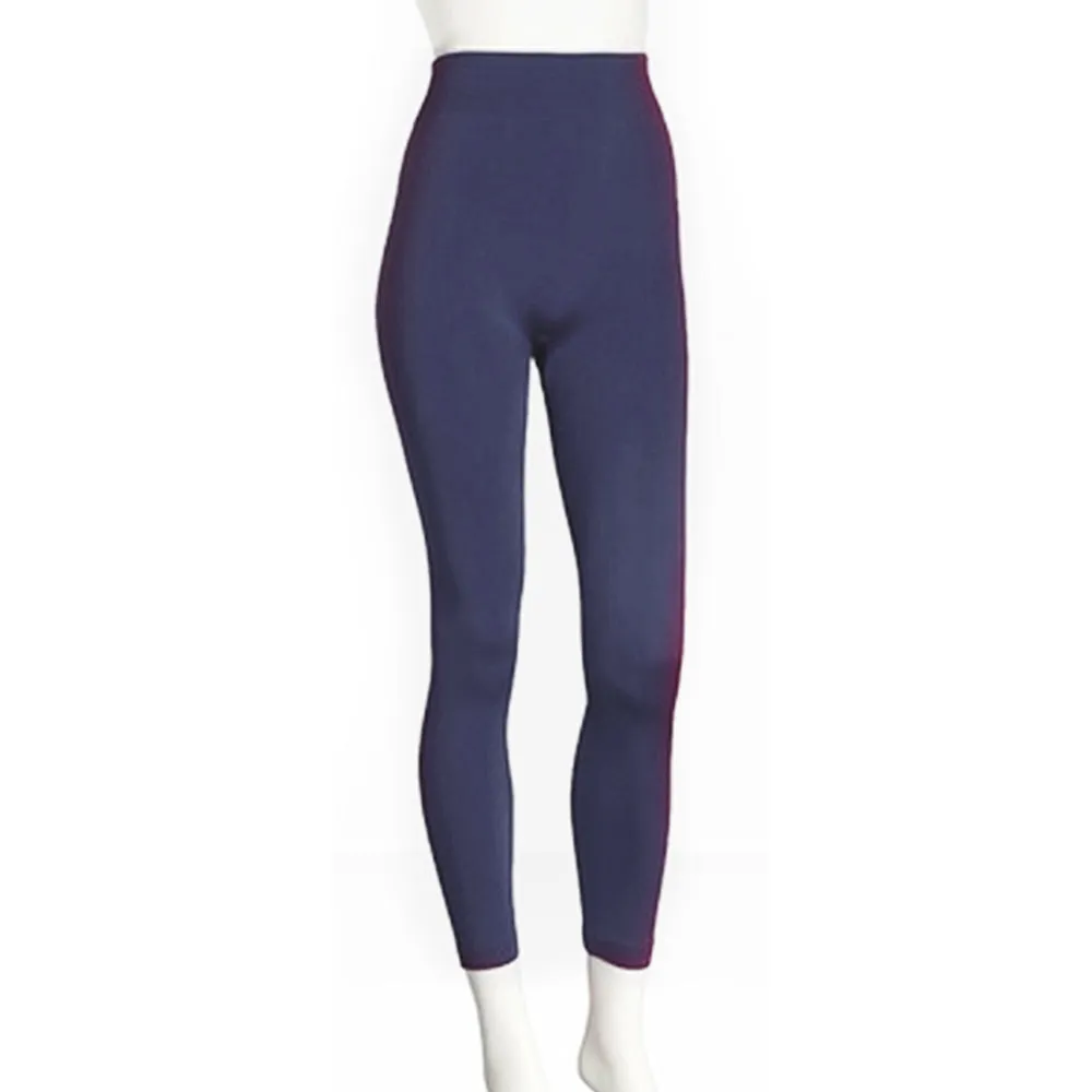 Seamles Leggings Capri Fleece Lined Thick Tight Warm Winter Footless Pants Blue