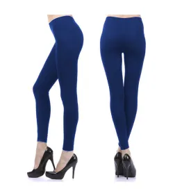 Seamles Leggings Capri Fleece Lined Thick Tight Warm Winter Footless Pants Blue