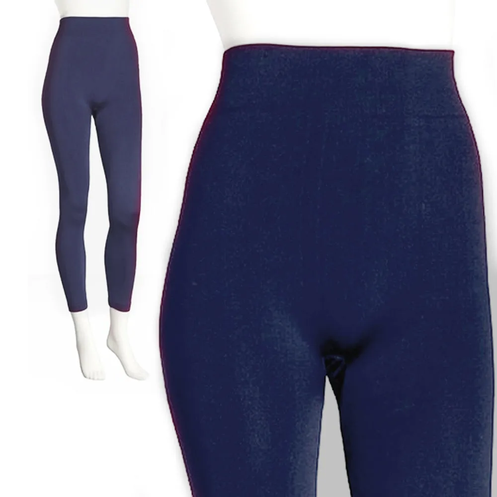 Seamles Leggings Capri Fleece Lined Thick Tight Warm Winter Footless Pants Blue