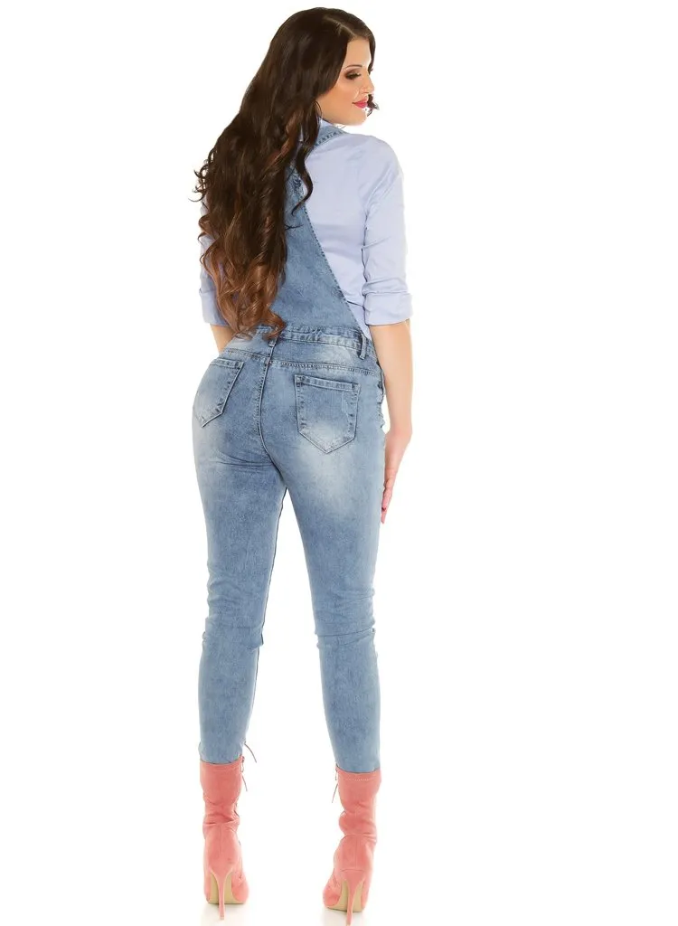 Sexy Curvy Girl Plus size Women's Blue denim faded Dungarees