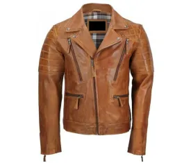 Sheepskin Brown Biker Jacket Mens