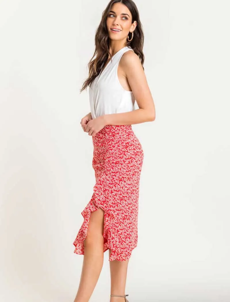 Side Split Floral Ruffle Skirt - RESORT COLLECTION