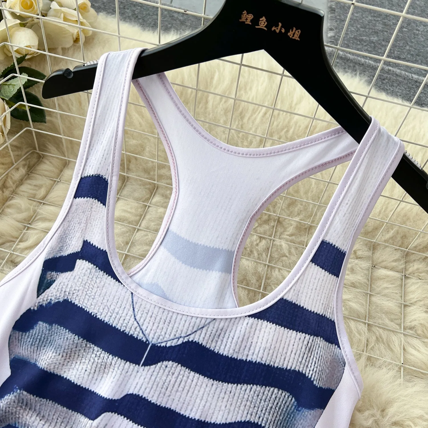 Sleeveless Printed Patchwork Denim Dress